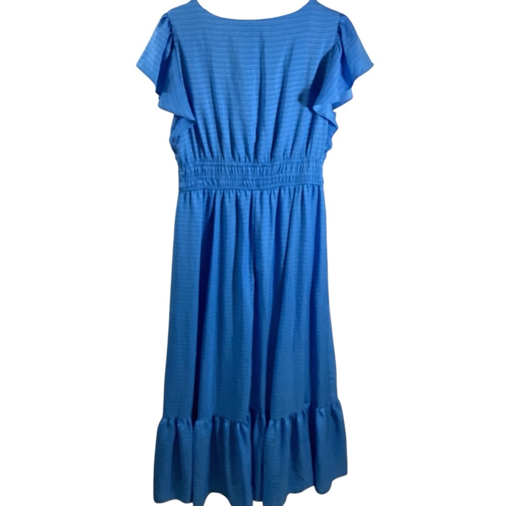 Taylor V-Neck Mock Waist Puffer Sleeves Midi Dress - Picture 5 of 10